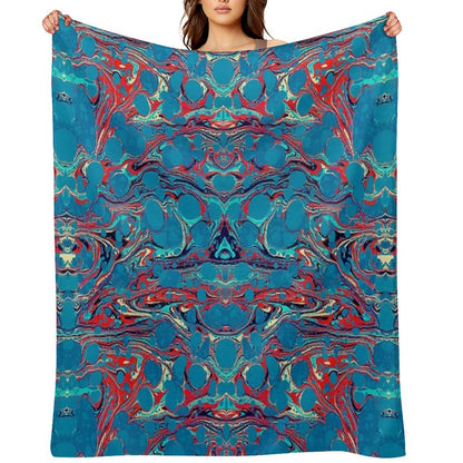 Psychedelic Blue Red Marbled Paper Throw Blanket