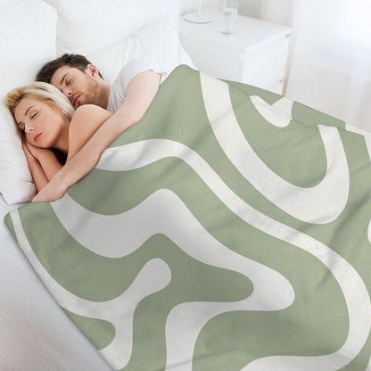 Liquid Swirl Abstract Pattern in Sage Green And Nearly White Throw Blanket
