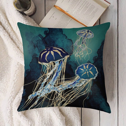 Metallic Jellyfish III Linen Throw Pillow Cover
