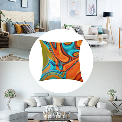 Vivid Modern Southwest Hipster Turquoise Orange Swirls Linen Throw Pillow Cover