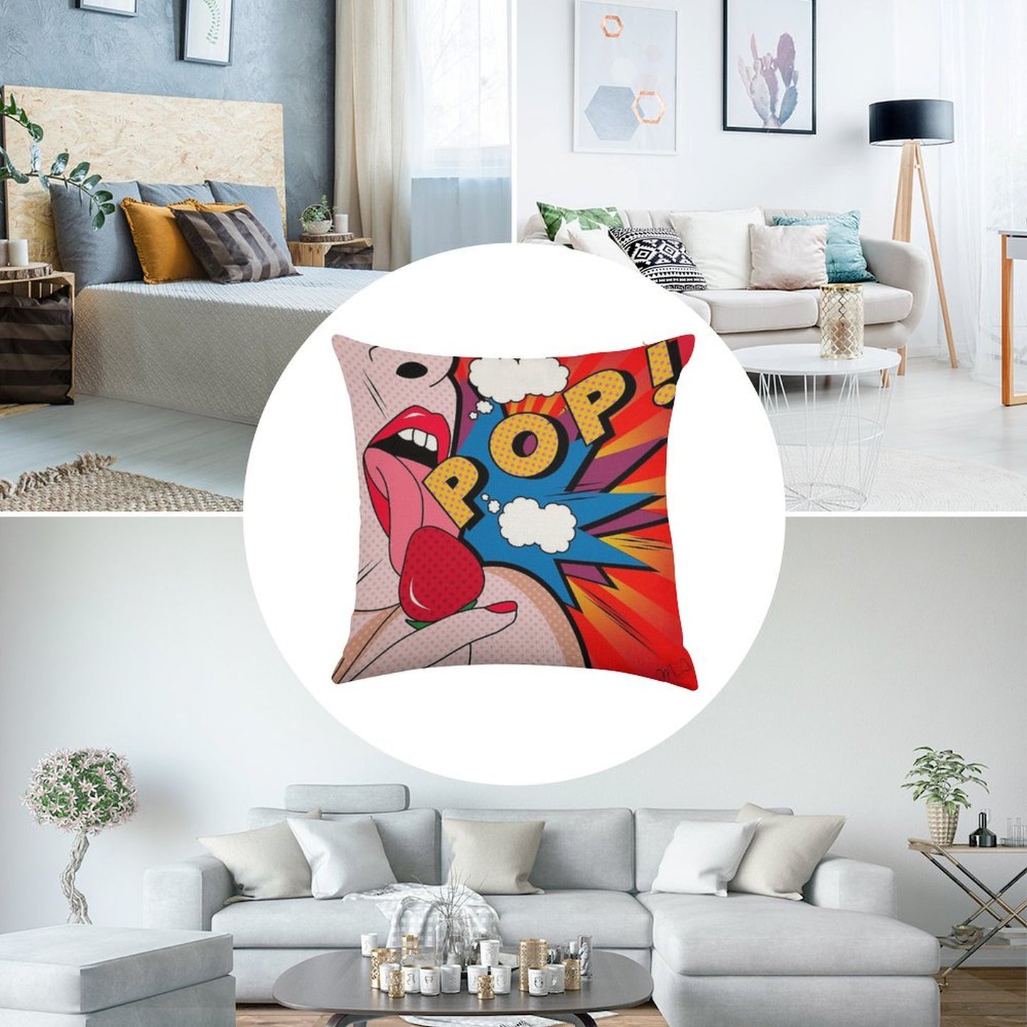 Pop Art Linen Throw Pillow Cover