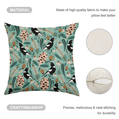 Australian Bush Magpies Linen Throw Pillow Cover