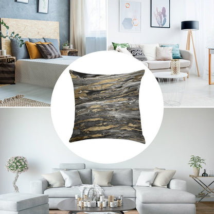 Stylish Grey Gold Abstract Marble Linen Throw Pillow Cover