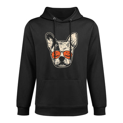 Frenchie in Pumpkin Sunglasses - French Bulldog Halloween Easy Care Hoodie