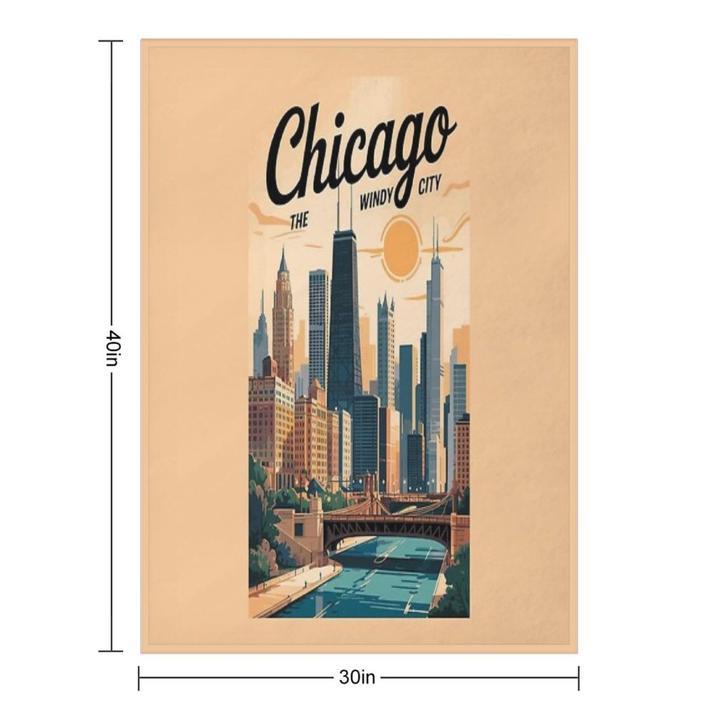 Chicago Illinois Skyline Travel Art Vintage Throw Blanket