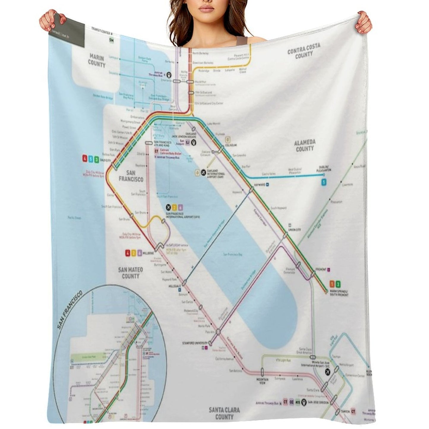 San Francisco Bay Area Transit Map Throw Blanket