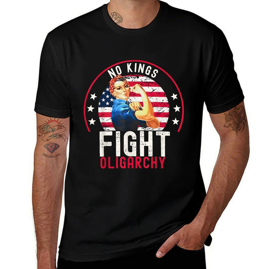 Vintage No Kings Fight Oligarchy Woman's Girl America  Trendy Pattern T-Shirt