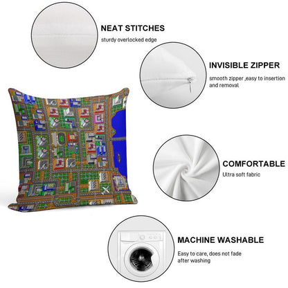 SimCity 1 No Logo Sim City Zoom - HD Soft Reinforced Edging Throw Pillow