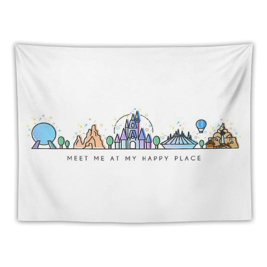 Meet Me at My Happy Place Vector Orlando Theme Park Illustration Design Tapestry