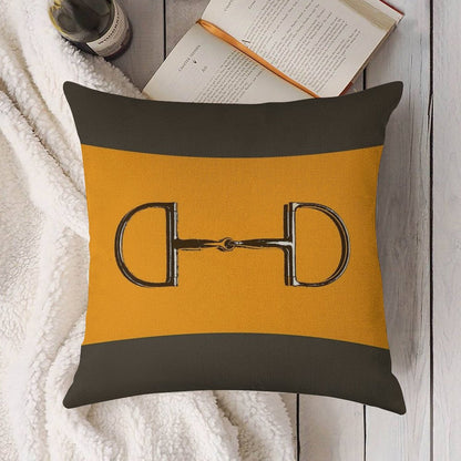 Orange Horse Bit with Taupe Background Linen Throw Pillow Cover