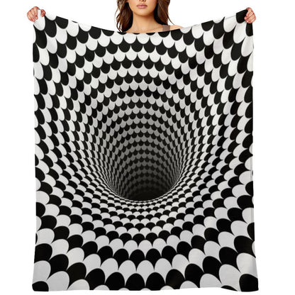 Optical Illusion Black And White Scales Houndstooth Black Hole Vortex Throw Blanket