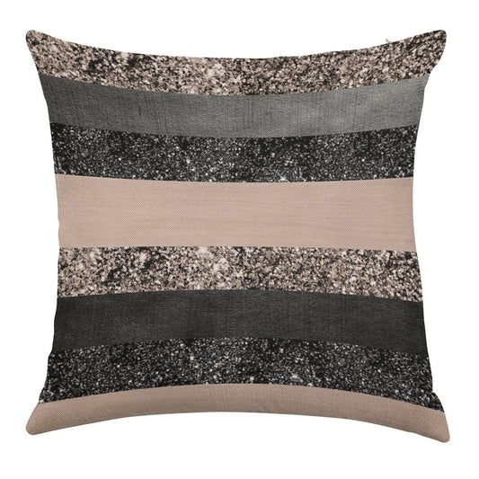 Blush Glam Stripes #2 (Photo of Glitter Only - Not Reflective) Linen Throw Pillow Cover