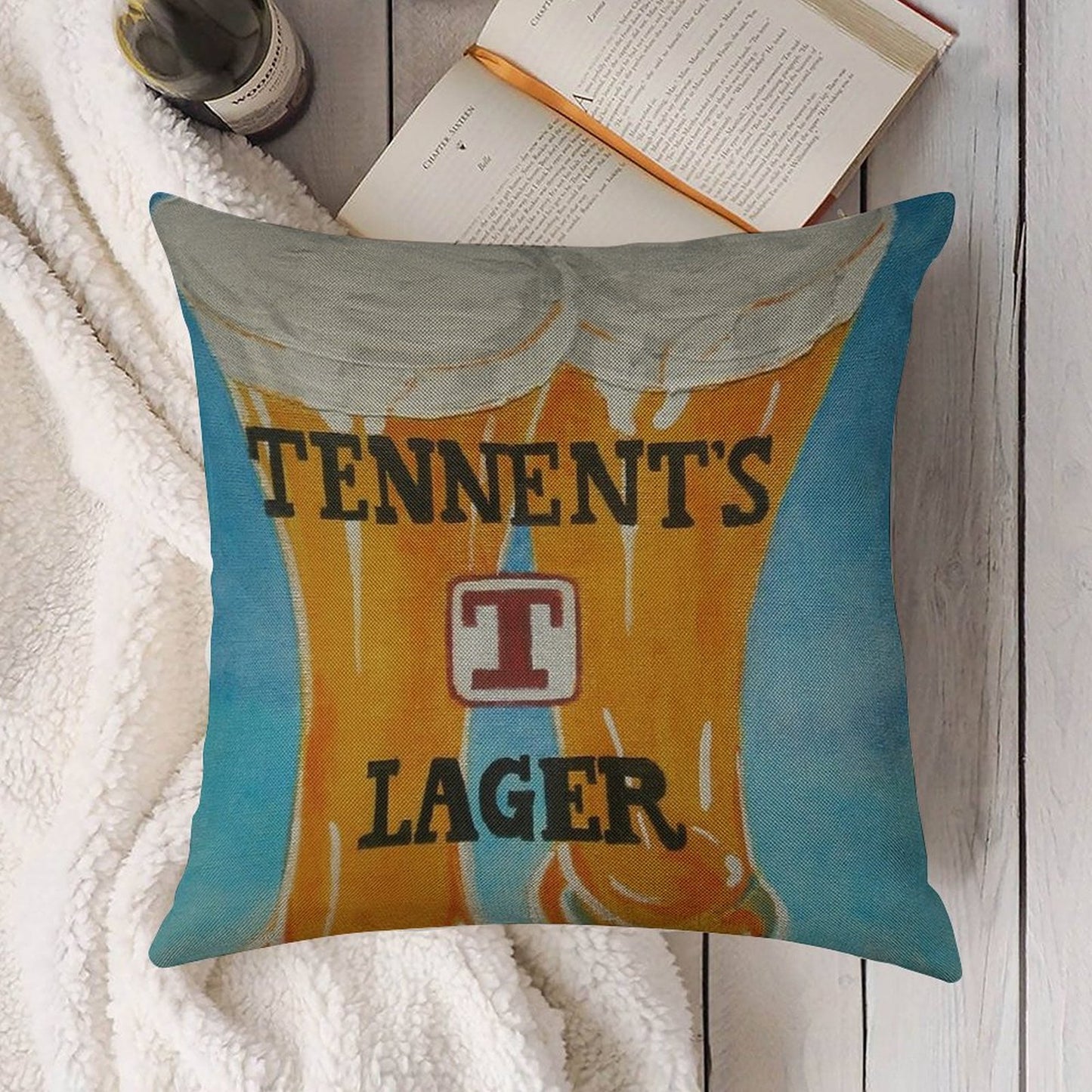 Tennents Lager Linen Throw Pillow Cover