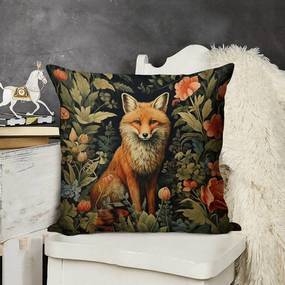Vintage Forest Fox William Morris Style Linen Throw Pillow Cover