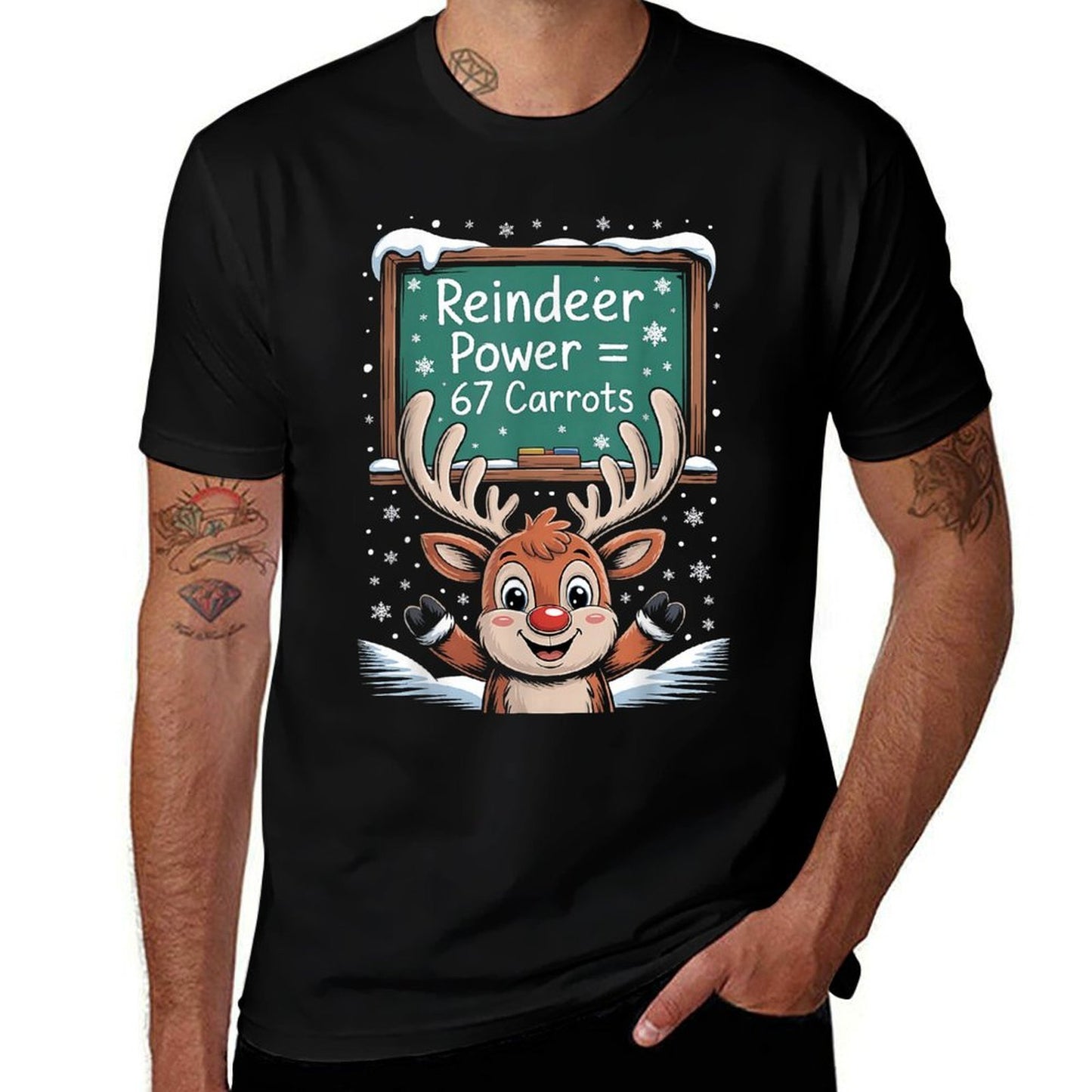 Six Seven Funny Reindeer Power Equals Meme 67 Funny Number  Moisture-wicking T-Shirt