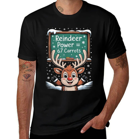 Six Seven Funny Reindeer Power Equals Meme 67 Funny Number  Moisture-wicking T-Shirt