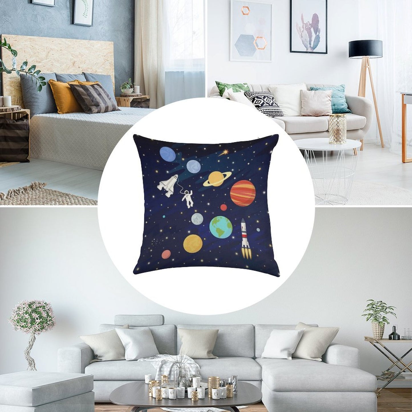 In Space Linen Throw Pillow Cover