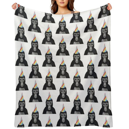 Gorilla Tag Monkey with Birthday Hat Throw Blanket