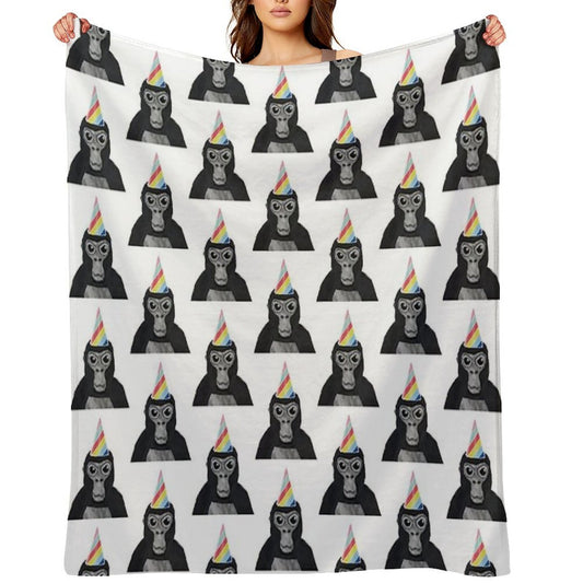 Gorilla Tag Monkey with Birthday Hat Throw Blanket