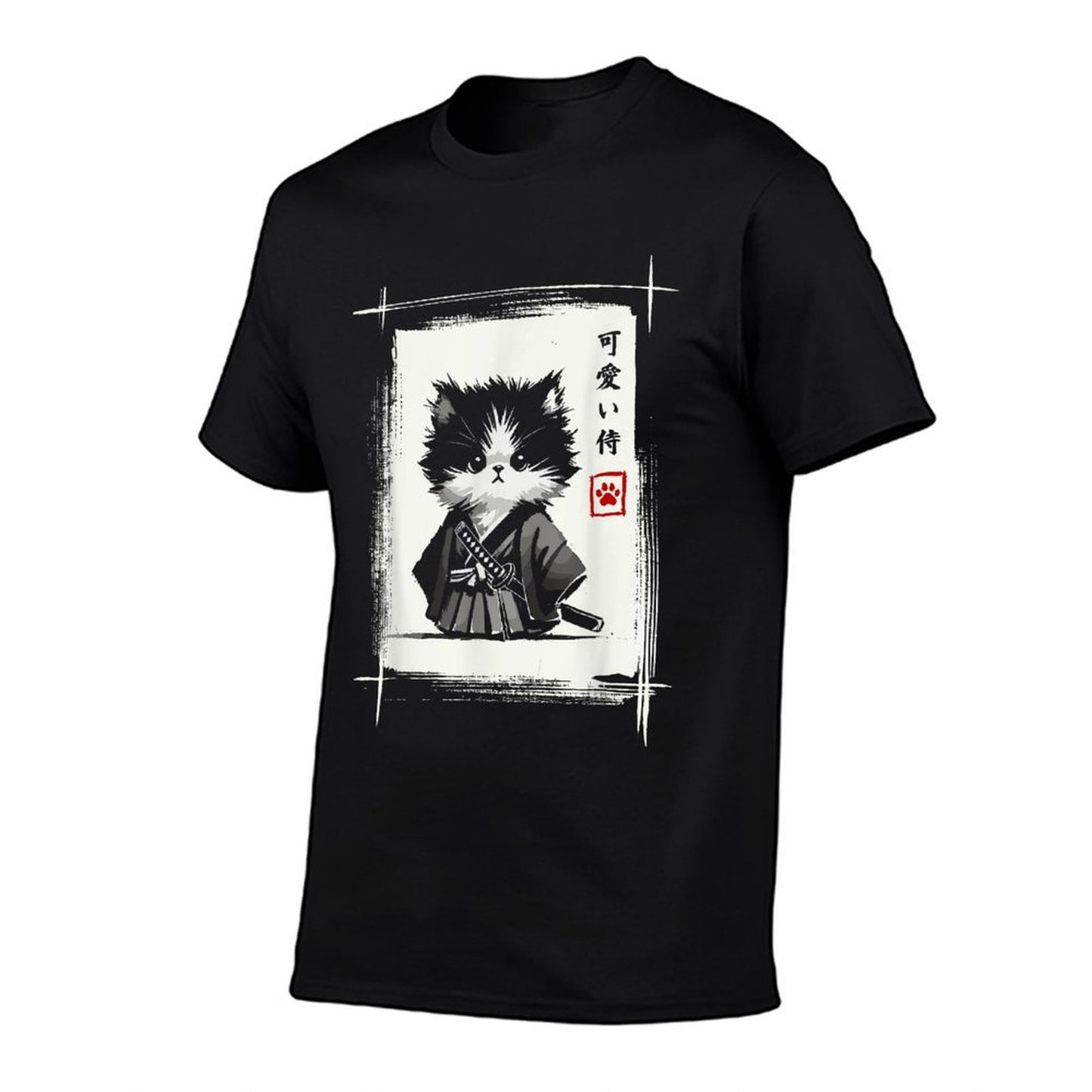 Samurai Cat Japanese Art Sumi-e Novelty Kawaii Funny Cat  Graphic-printed T-Shirt