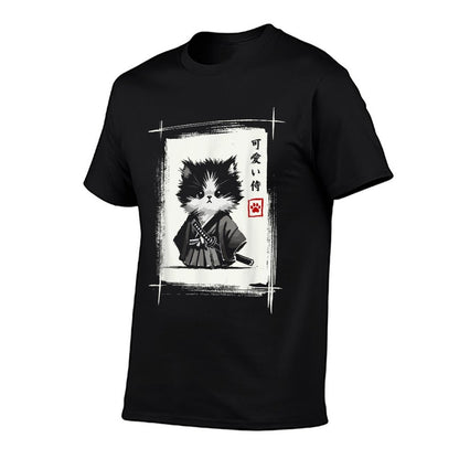 Samurai Cat Japanese Art Sumi-e Novelty Kawaii Funny Cat  Graphic-printed T-Shirt