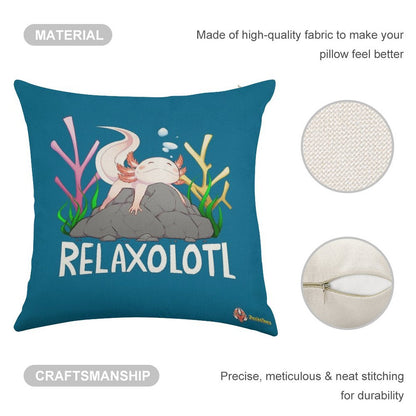 Relaxolotl A Cute Relaxing Axolotl on A Rock Linen Throw Pillow Cover