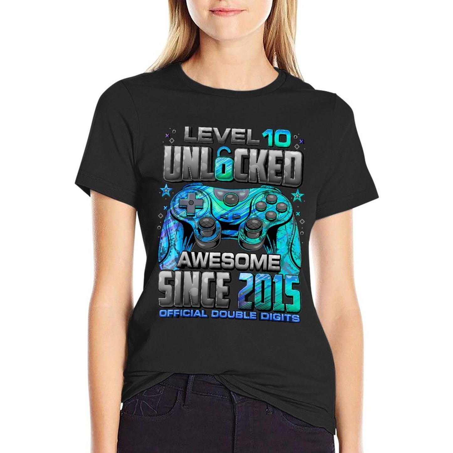 Level 10 Unlocked Awesome Since 2015 10th Birthday Gaming T-Shirt