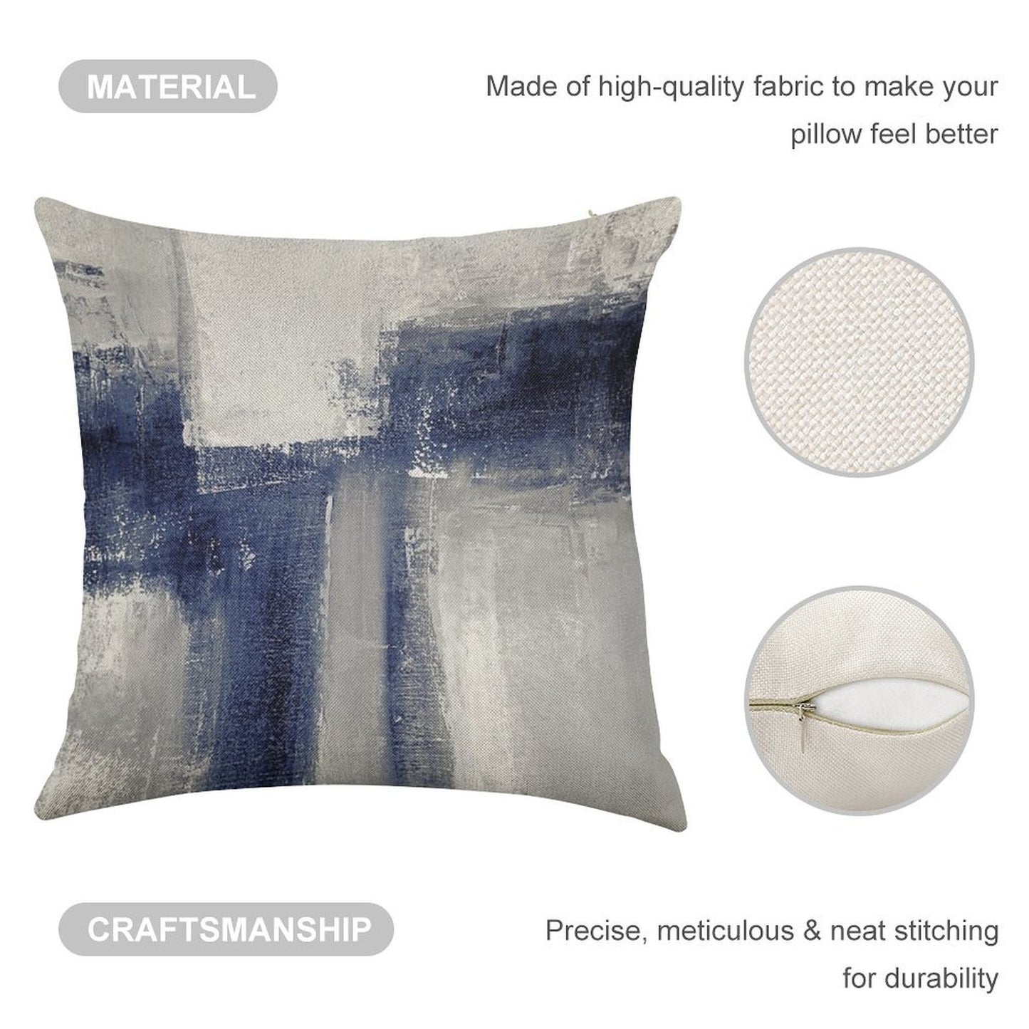 Classic Blue Abstract Linen Throw Pillow Cover