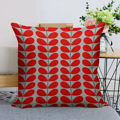 Mid-Century Danish Leaves, Deep Red And Gray Linen Throw Pillow Cover