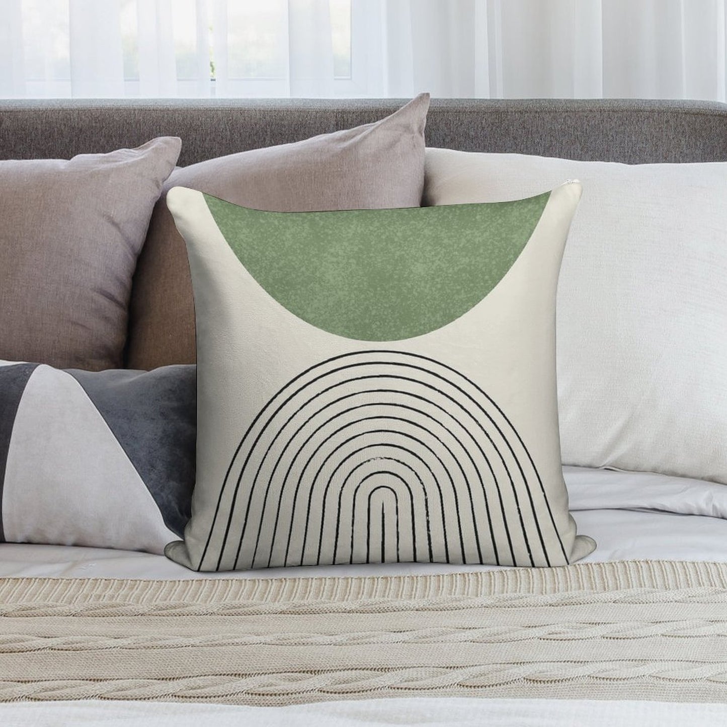 Arch Balance Green - Mid Century Modern Soft Anti-Pilling Throw Pillow