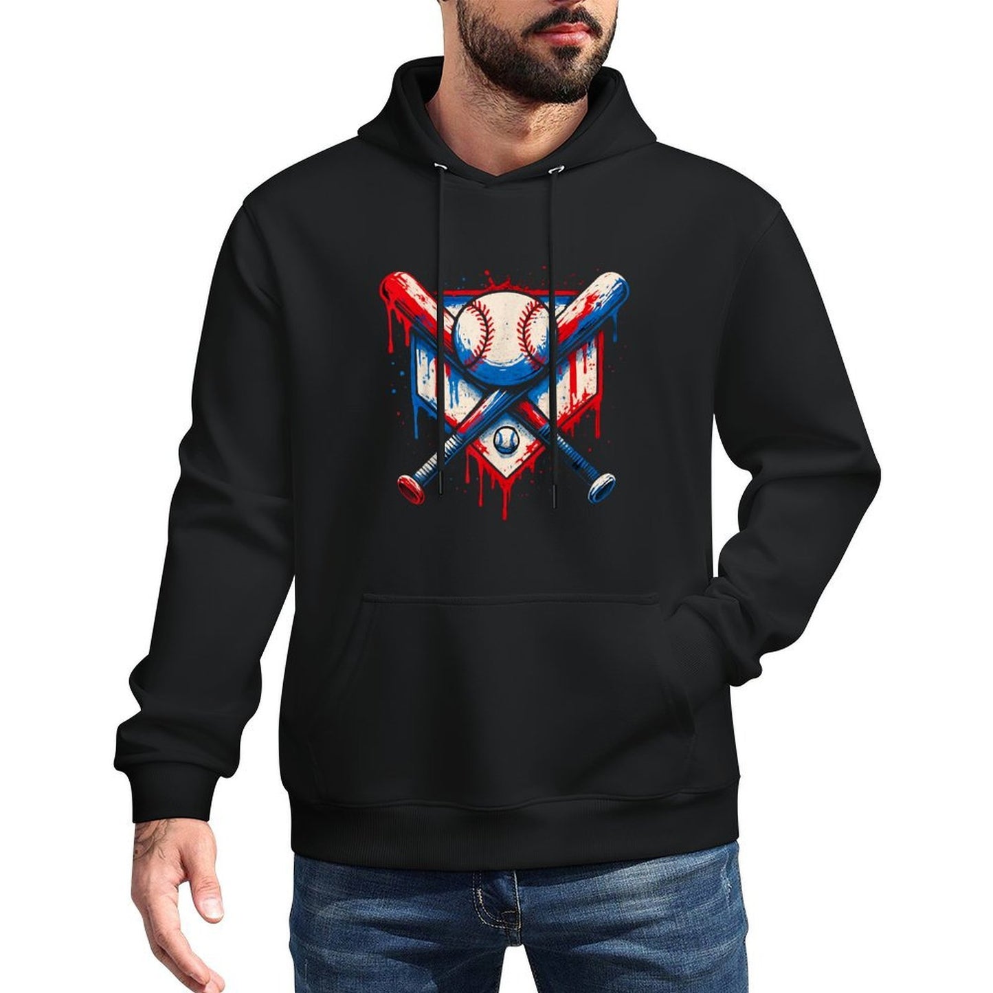 American Baseball Drip for Boys Graffiti Ball And Bat Youth Shape Retention Hoodie
