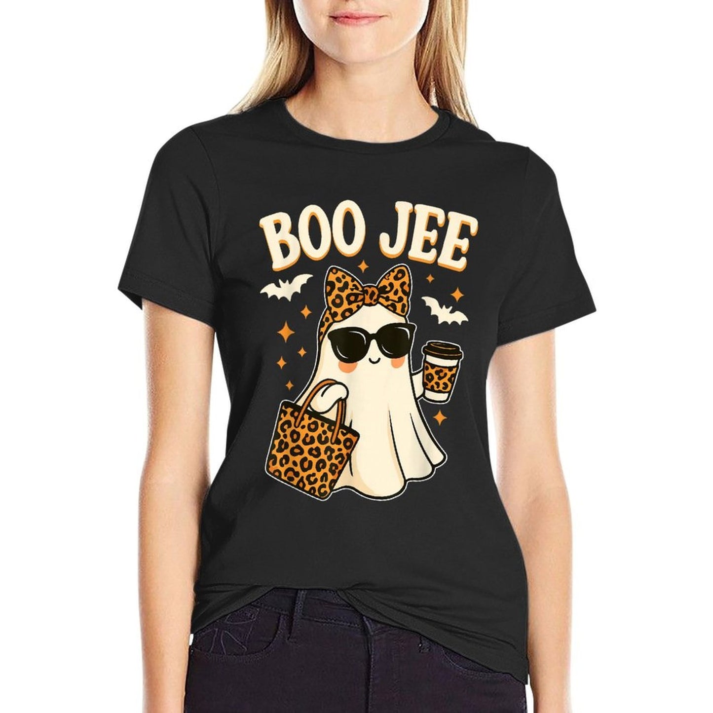 Boo JEE Ghost Halloween Women Girls Boojee Halloween  Summer-ready Fabric T-Shirt