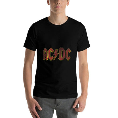 ACDC Distressed Red Logo Rock Music Band  Ribbed Collar T-Shirt