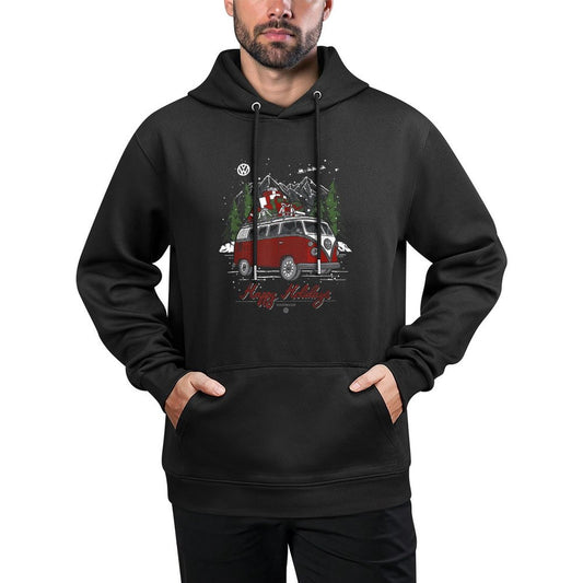 Volkswagen Mens Christmas Camper, Black, Small Moisture-Wicking Hoodie