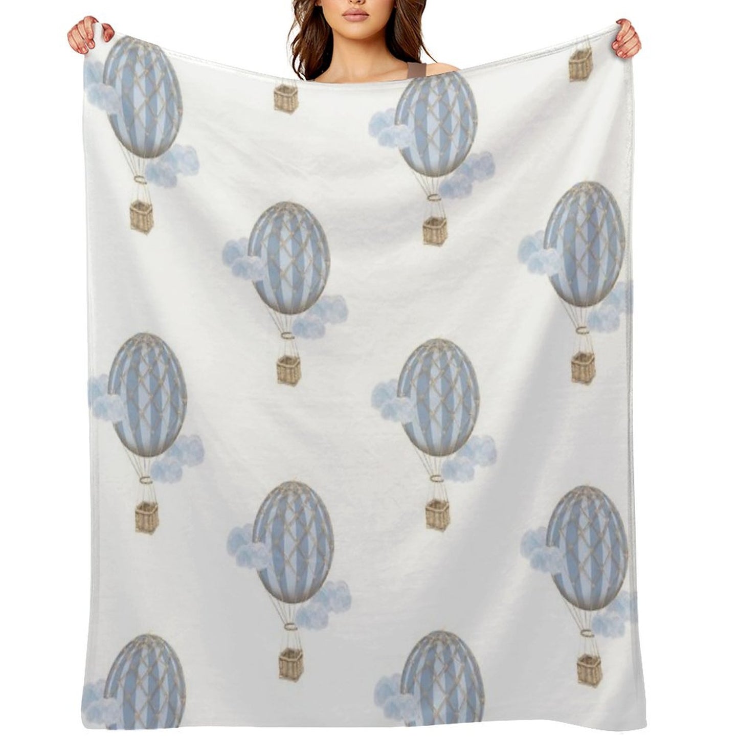 Blue Vintage Hot Air Balloon Throw Blanket