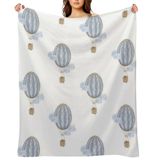 Blue Vintage Hot Air Balloon Throw Blanket