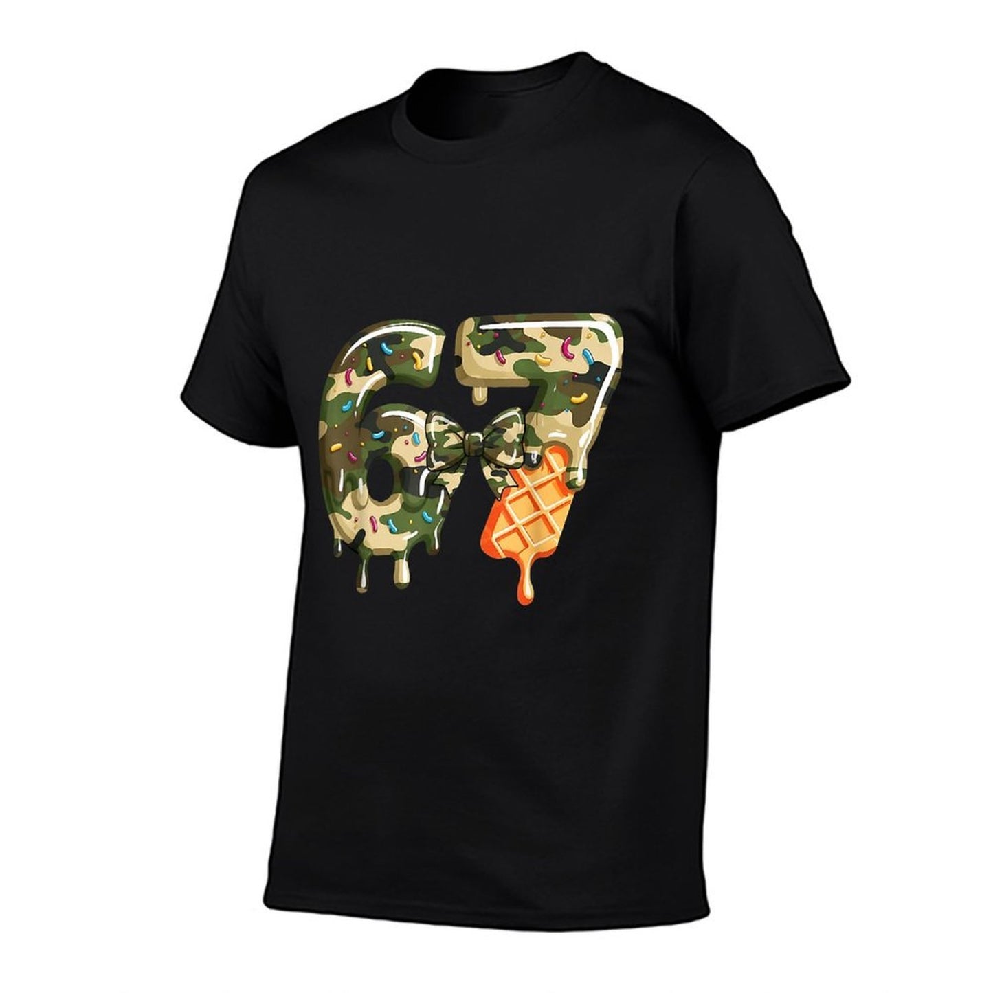 Funny 67 Ice Cream Drip Meme Six Seven Camouflage Camo  Ribbed Collar T-Shirt