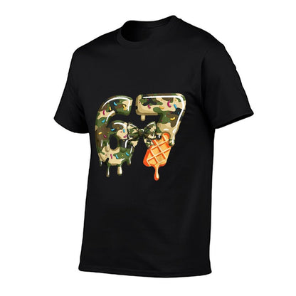 Funny 67 Ice Cream Drip Meme Six Seven Camouflage Camo  Ribbed Collar T-Shirt