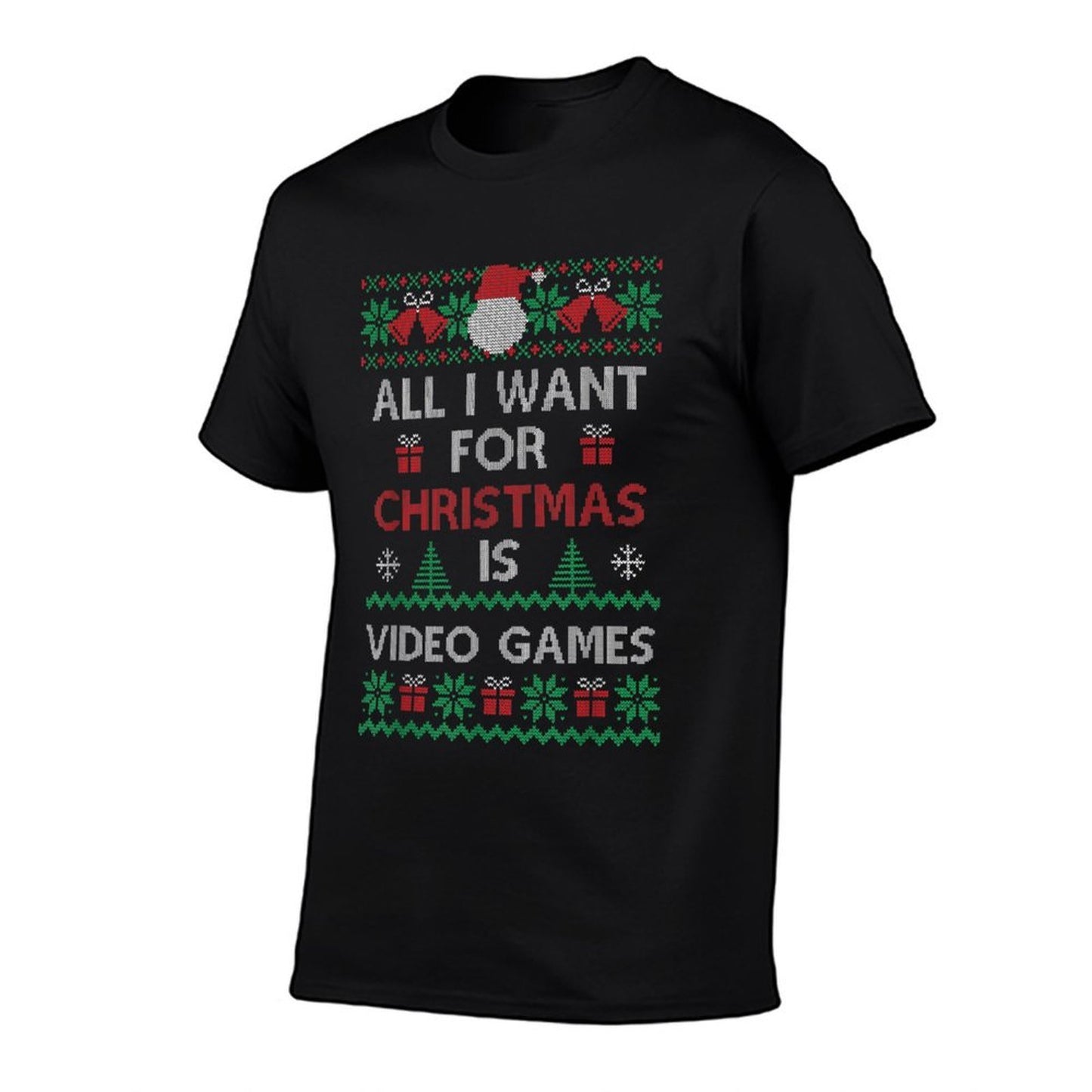 All I Want for Christmas Is Video Games Knitted Christmas  Heathered Texture T-Shirt