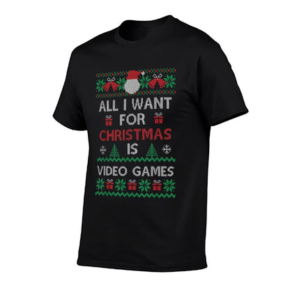 All I Want for Christmas Is Video Games Knitted Christmas  Heathered Texture T-Shirt