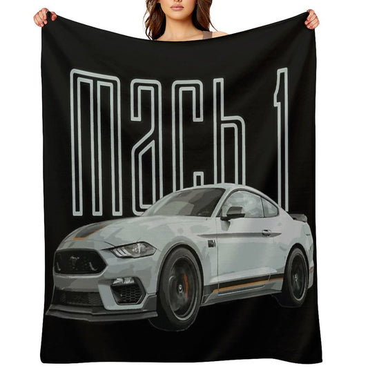 MACH 1 Mustang GT 5.0L V8 Performance Car Fighter Jet Gray Throw Blanket