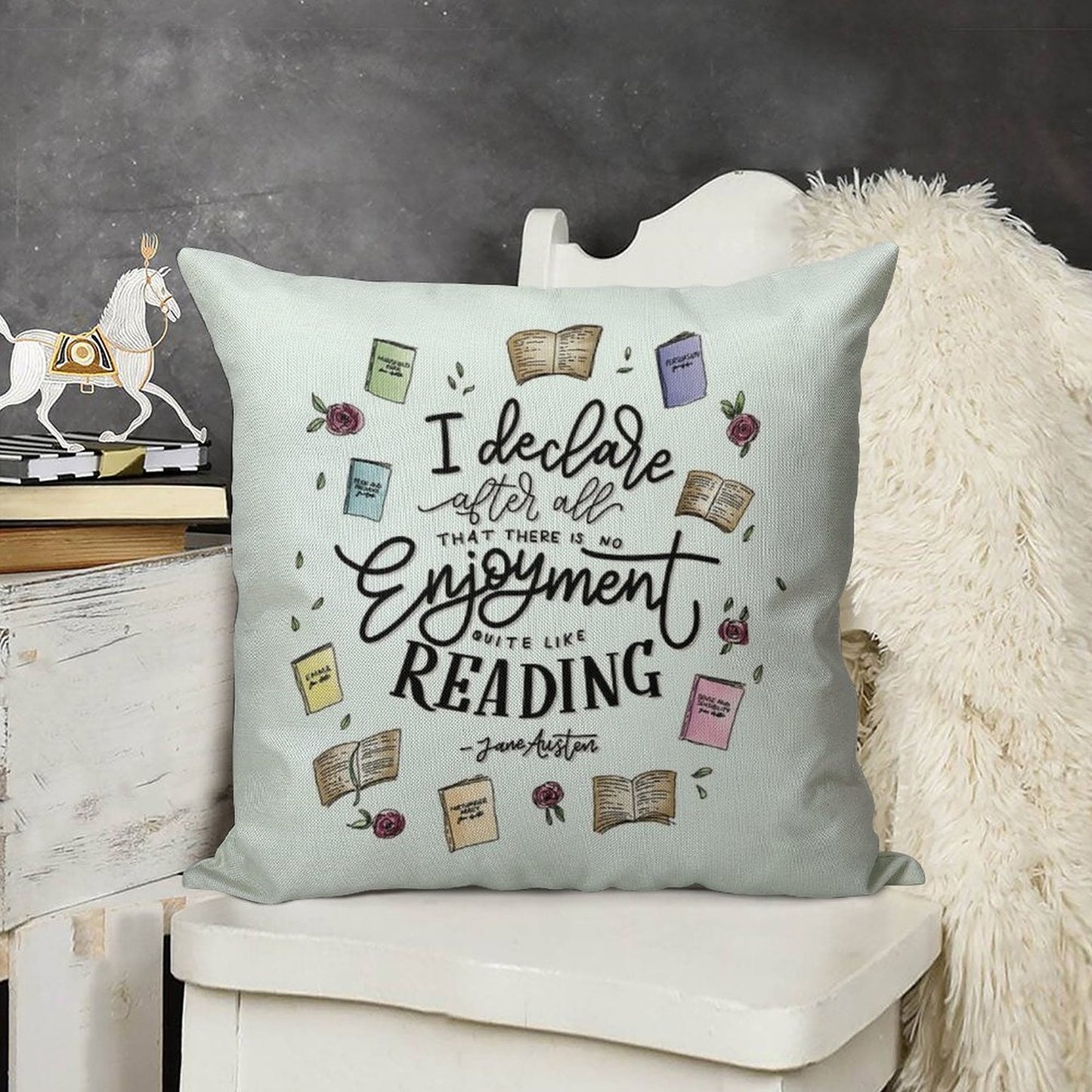 No Enjoyment Like Reading Linen Throw Pillow Cover