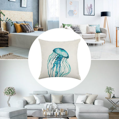 Watercolor Jellyfish Linen Throw Pillow Cover