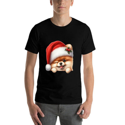 Pomeranian Dog Christmas Santa Hat Dog Mom Dad Pom Pom  Easy-care T-Shirt