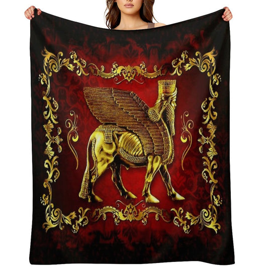 Assyrian LAMASSU ( WInged Bull) Throw Blanket