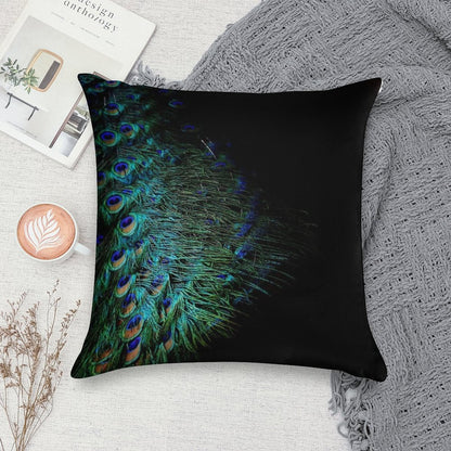Peacock Feathers on A Black Background Soft Reinforced Edging Throw Pillow