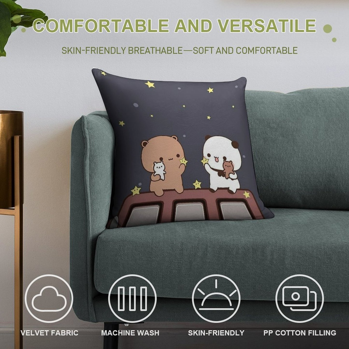 Bubu And Dudu Watching The Moon Together Soft Washable Throw Pillow