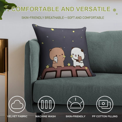 Bubu And Dudu Watching The Moon Together Soft Washable Throw Pillow