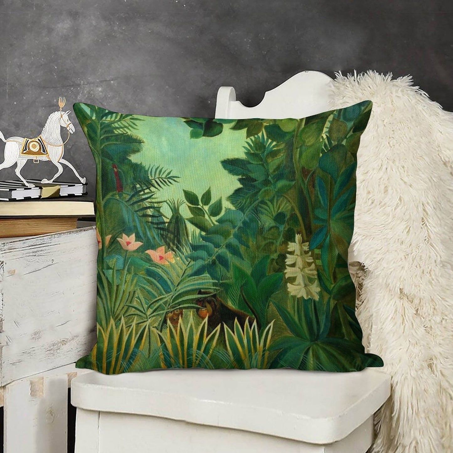 Henri Rousseau The Equatorial Jungle, 1909 Linen Throw Pillow Cover