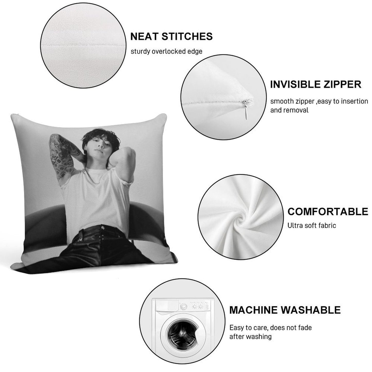 Jungkook- Seven Photoshoot Soft Washable Throw Pillow